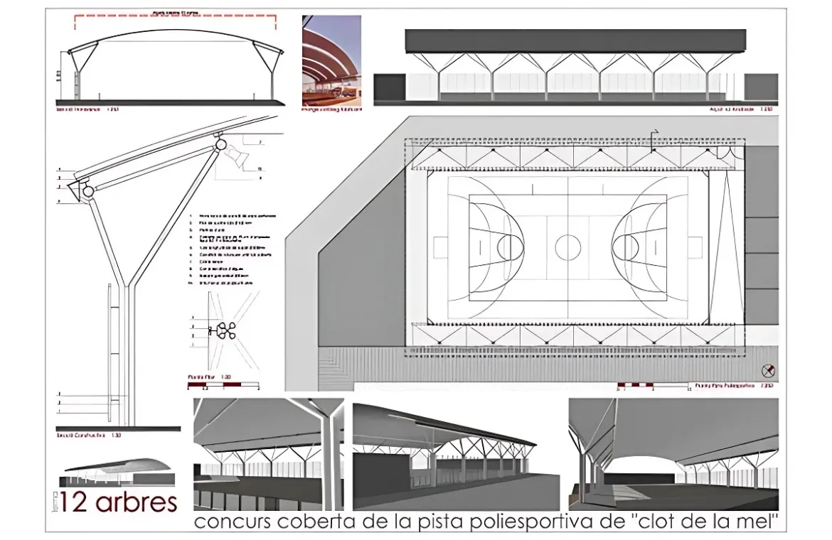Coberta i tancament pista polisportiva Clot de la Mel Barcelona 1r premi ae5 arquitectes